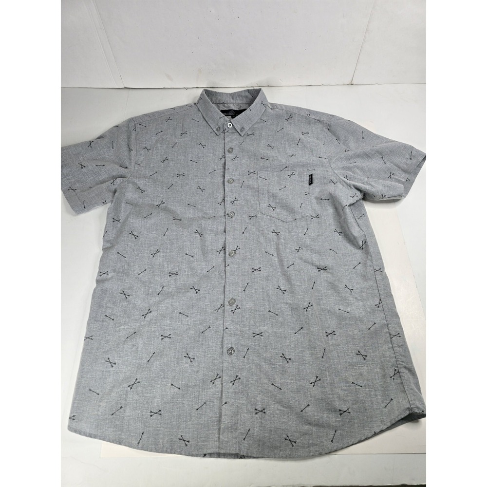 Molokai Surf Co Mens XL Short Sleeve Button Down Shirt Gray Arrows Graphic